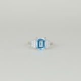 9ct White Gold 2.67ct Emerald Cut Blue Topaz and Diamond Art Deco Dress Ring