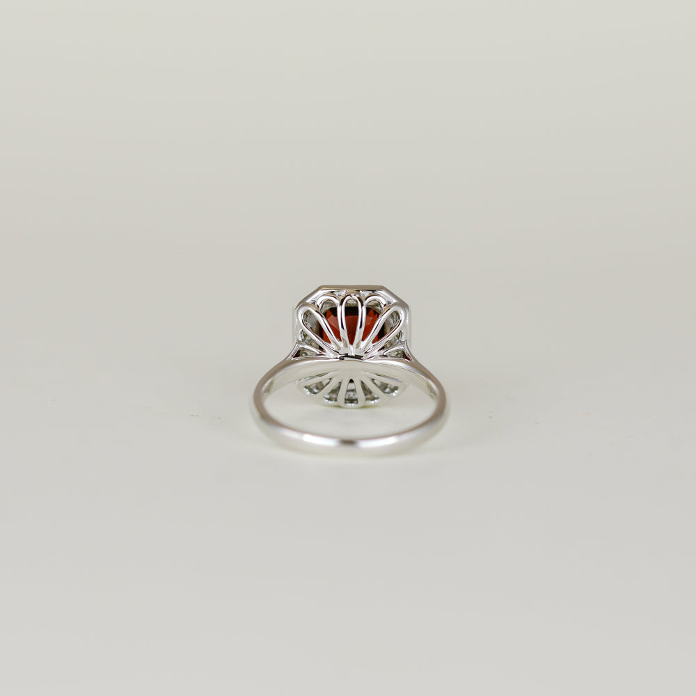 9ct White Gold 2.52ct Emerald Cut Garnet and Diamond Art Deco Dress Ring