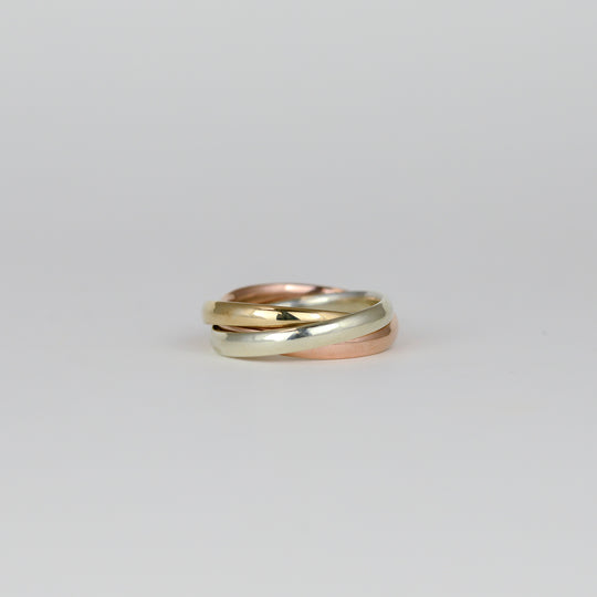 9ct Yellow, White and Rose Gold 4mm Trilogy Band