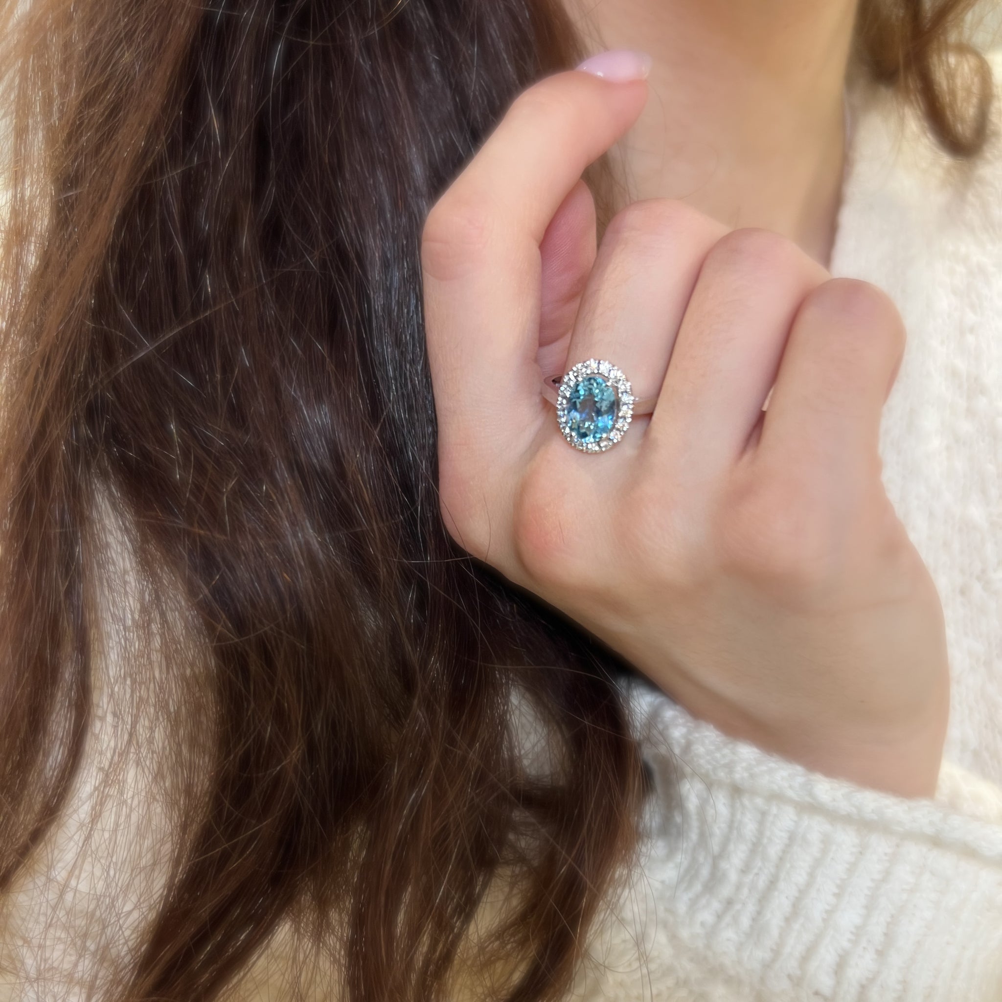 18ct White Gold 2.06ct Aquamarine and Diamond Halo Ring