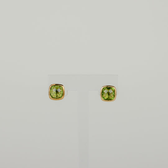 9ct Yellow Gold 2.69ct Cushion Cut Peridot Earrings