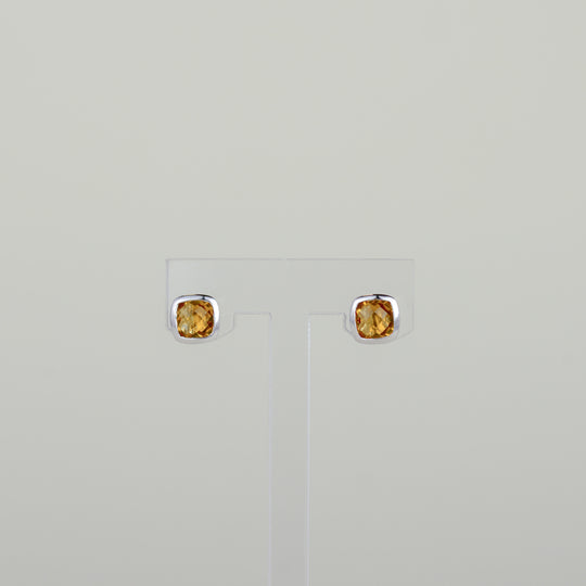9ct White Gold 1.60ct Cushion Cut Citrine Earrings