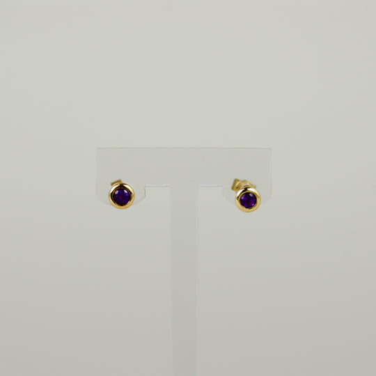 9ct Yellow Gold 0.30ct Round Rub-Set Amethyst Stud Earrings