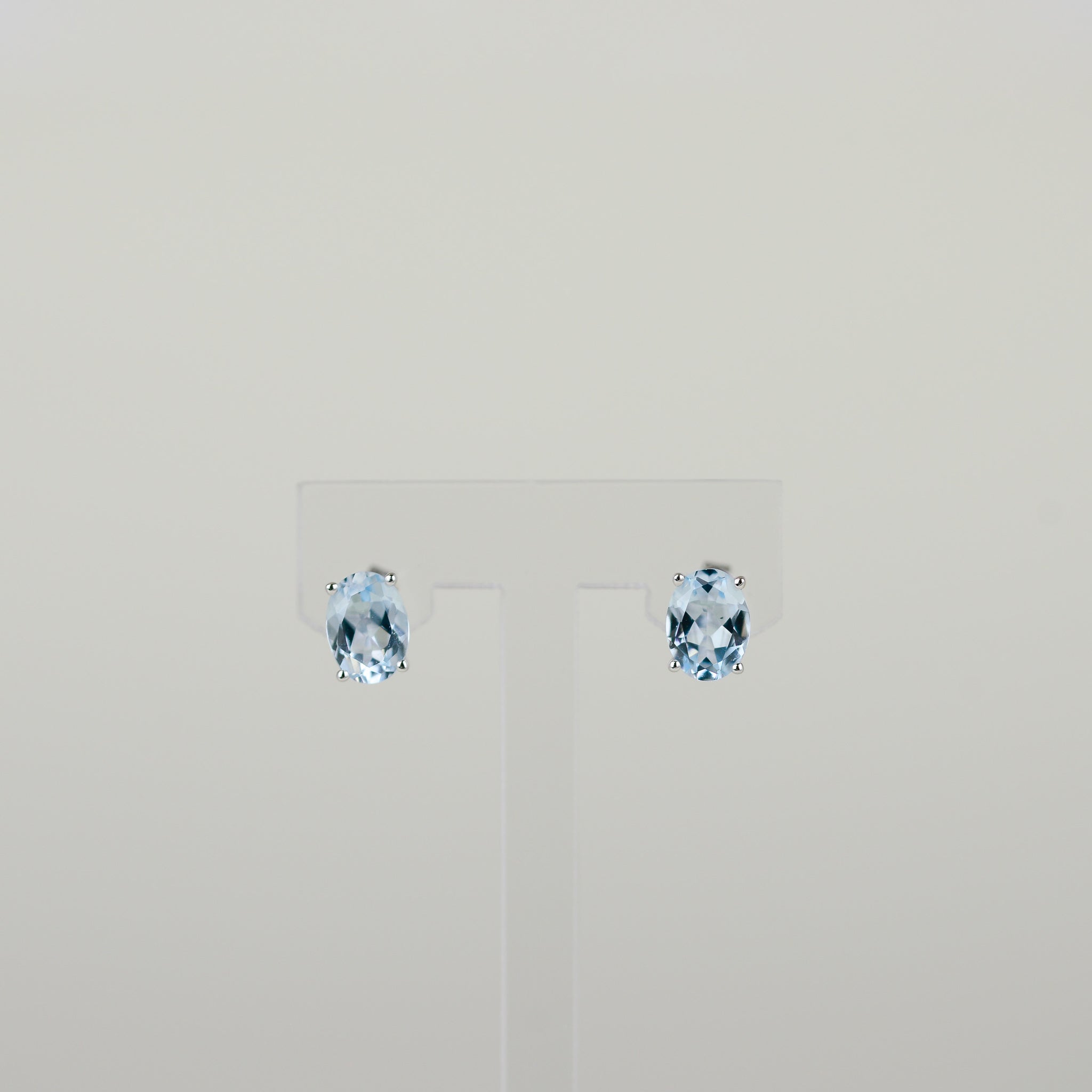 9ct White Gold 2.49ct Oval Blue Topaz Stud Earrings