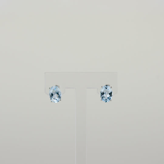 9ct White Gold 2.82ct Oval Blue Topaz Stud Earrings