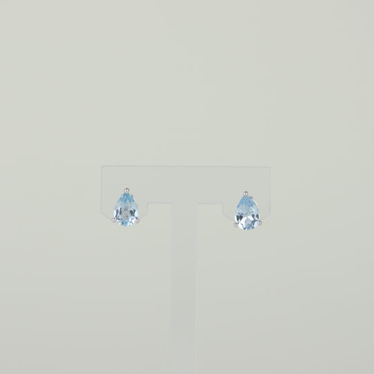 9ct White Gold 1.57ct Pear Cut Blue Topaz Stud Earrings