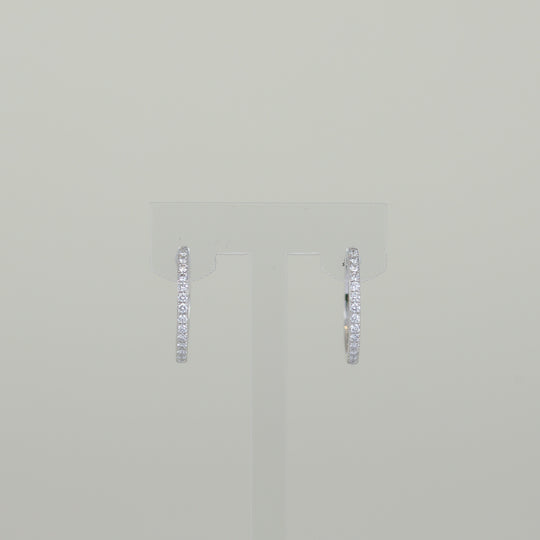 Platinum 0.35ct Round Pavé Diamond Hoop Earrings