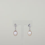 18ct White Gold Pink Freshwater Pearl and Diamond Drop Stud Earrings