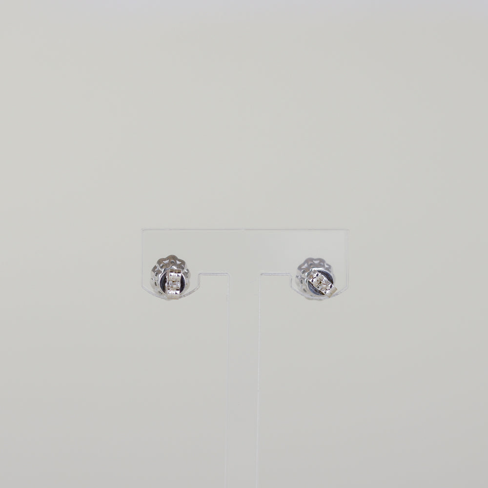 18ct White Gold 0.40ct Oval Sapphire and Diamond Cluster Stud Earrings