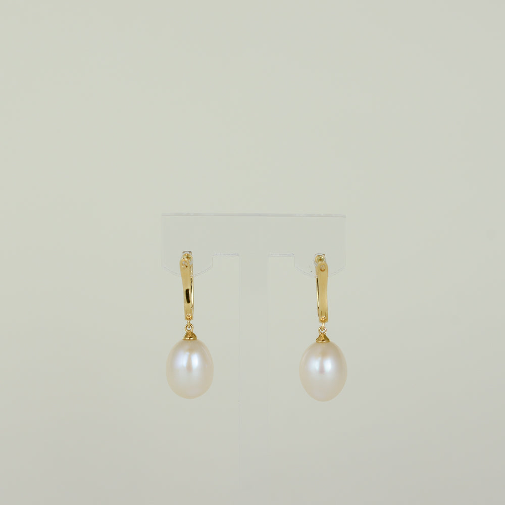 18ct Yellow Gold 11mm Fresh Water Pearl and Diamond Drop Earrings