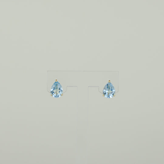 9ct Yellow Gold 1.99ct Pear Cut Blue Topaz Stud Earrings