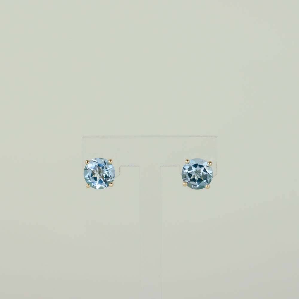 9ct Yellow Gold 4.09ct Round Blue Topaz Stud Earrings