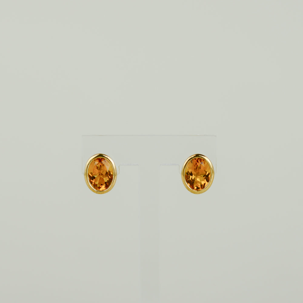 9ct Yellow Gold 3.18ct Oval Rub Set Citrine Stud Earrings