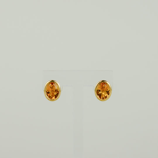 9ct Yellow Gold 3.18ct Oval Rub Set Citrine Stud Earrings