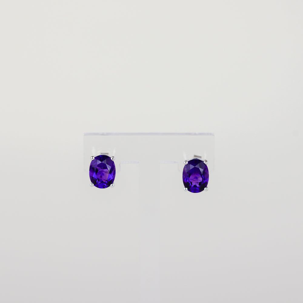 9ct White Gold 3.74ct Oval Amethyst Stud Earrings