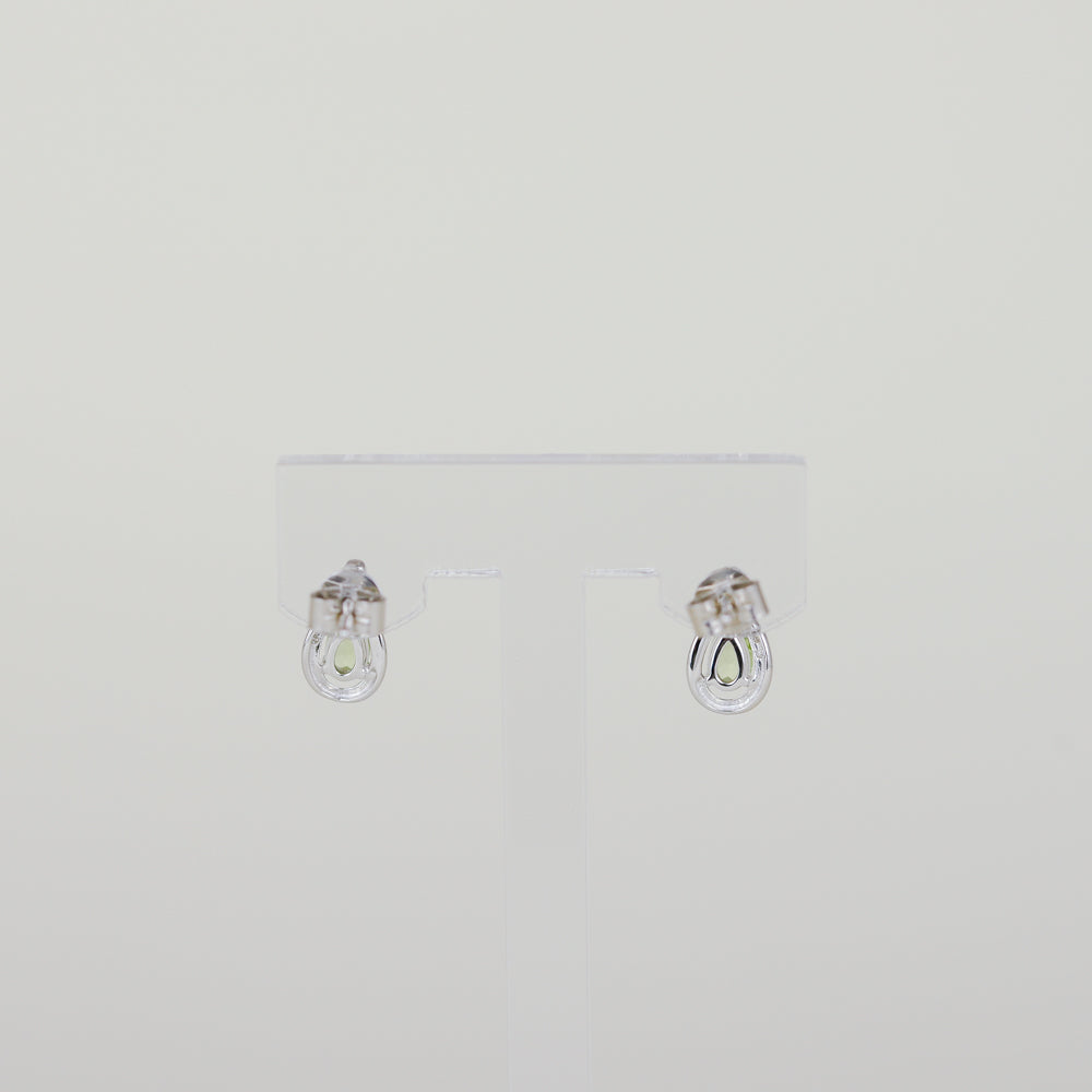 9ct White Gold 0.43ct Pear Cut Peridot and Diamond Stud Earrings