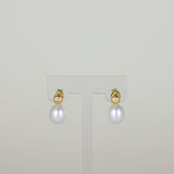 18ct Yellow Gold Oval Freshwater Pearl and Diamond Stud Drop Earrings