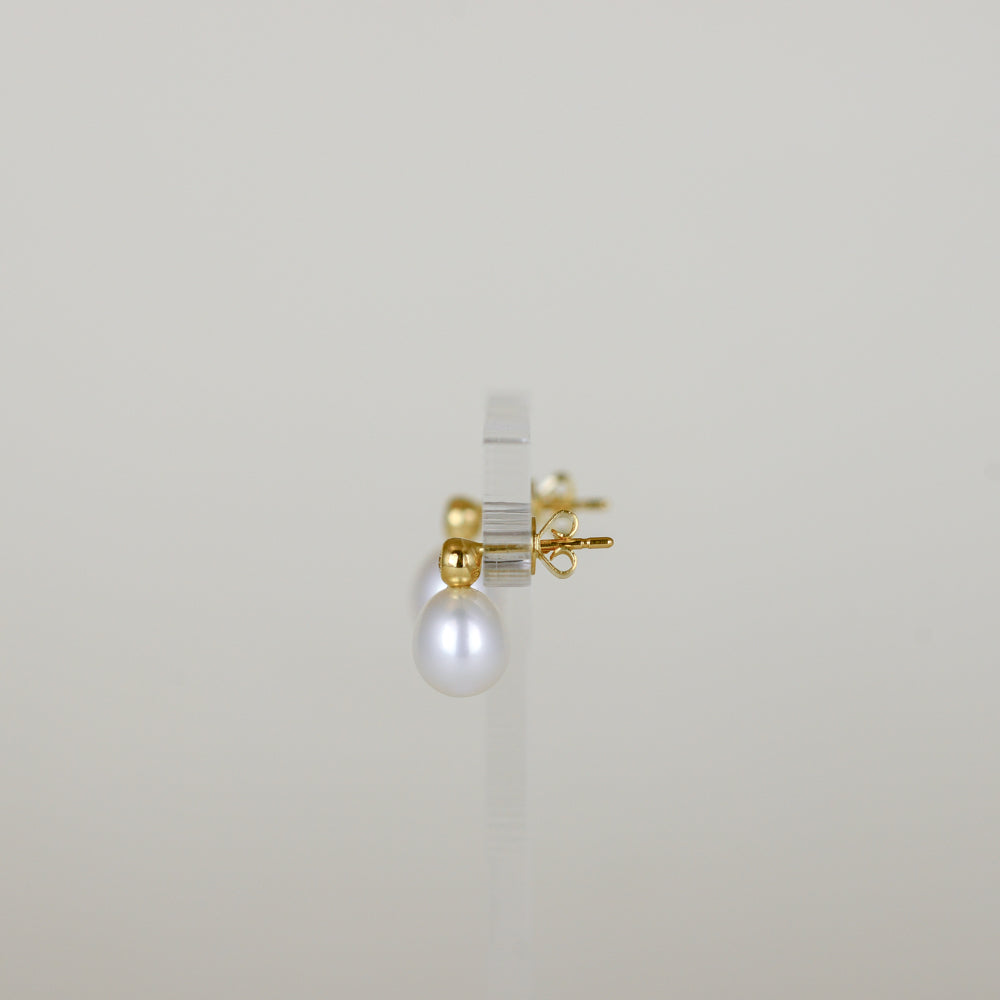18ct Yellow Gold Oval Freshwater Pearl and Diamond Stud Drop Earrings