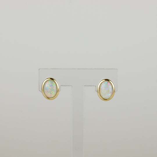 9ct Yellow Gold 1.23ct Oval Opal Rub-Set Stud Earrings