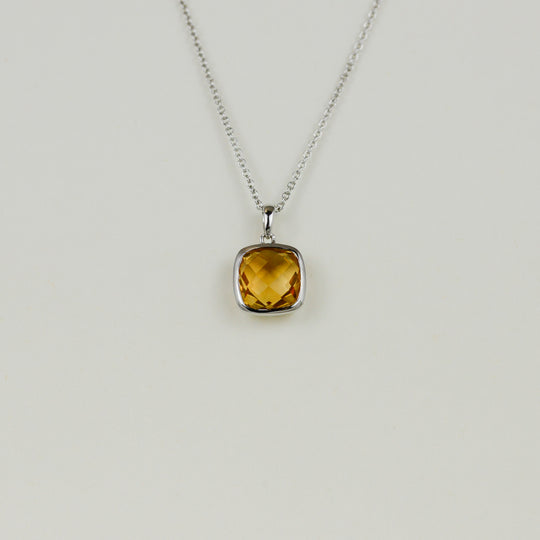 9ct White Gold 3.50ct Square Checkerboard Citrine Pendant