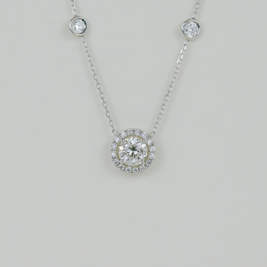 18ct White Gold 1.01ct Diamond Halo Pendant