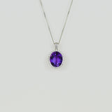 9ct White Gold 4.75ct Oval Amethyst and Diamond Pendant