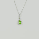 9ct White Gold 0.83ct Pear Peridot and Diamond Floral Pendant