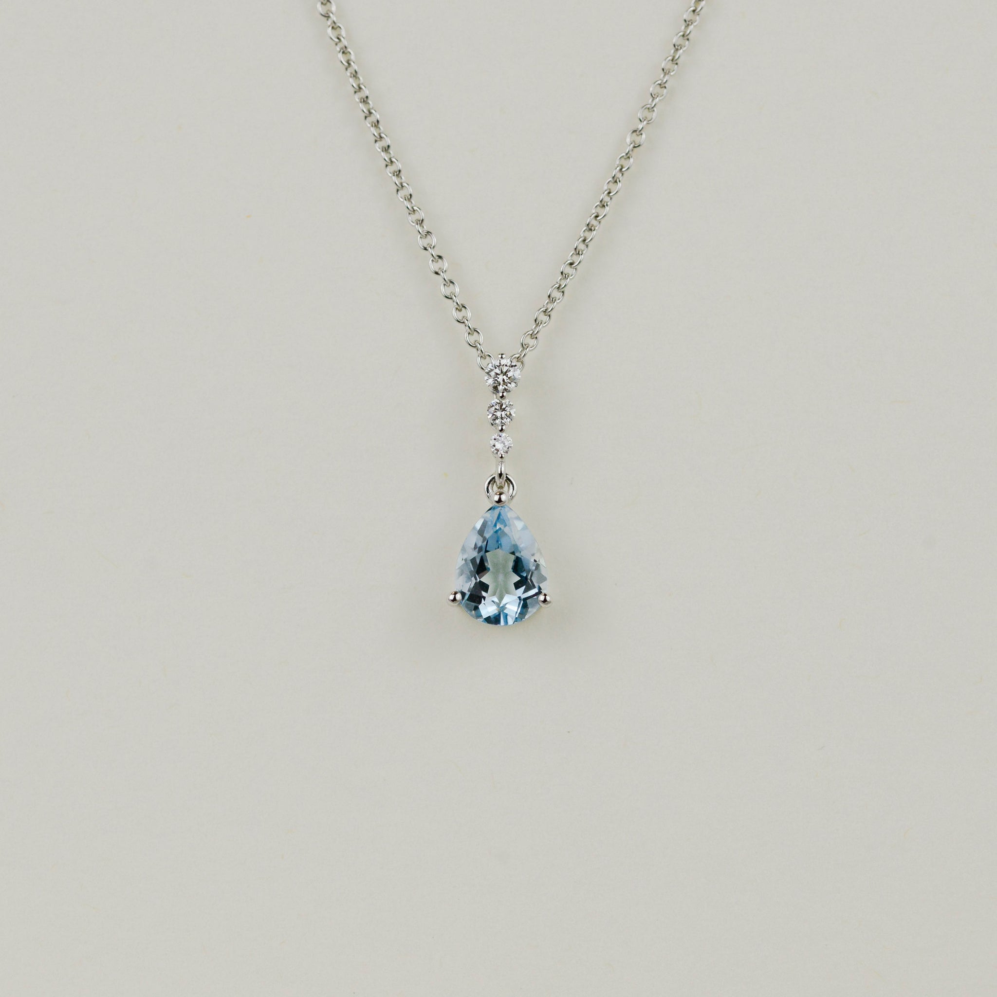 18ct White Gold 1.21ct Pear Cut Blue Topaz and Diamond Pendant
