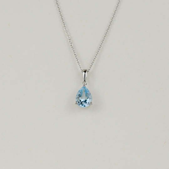 9ct White Gold 1.96ct Pear Cut Blue Topaz Pendant