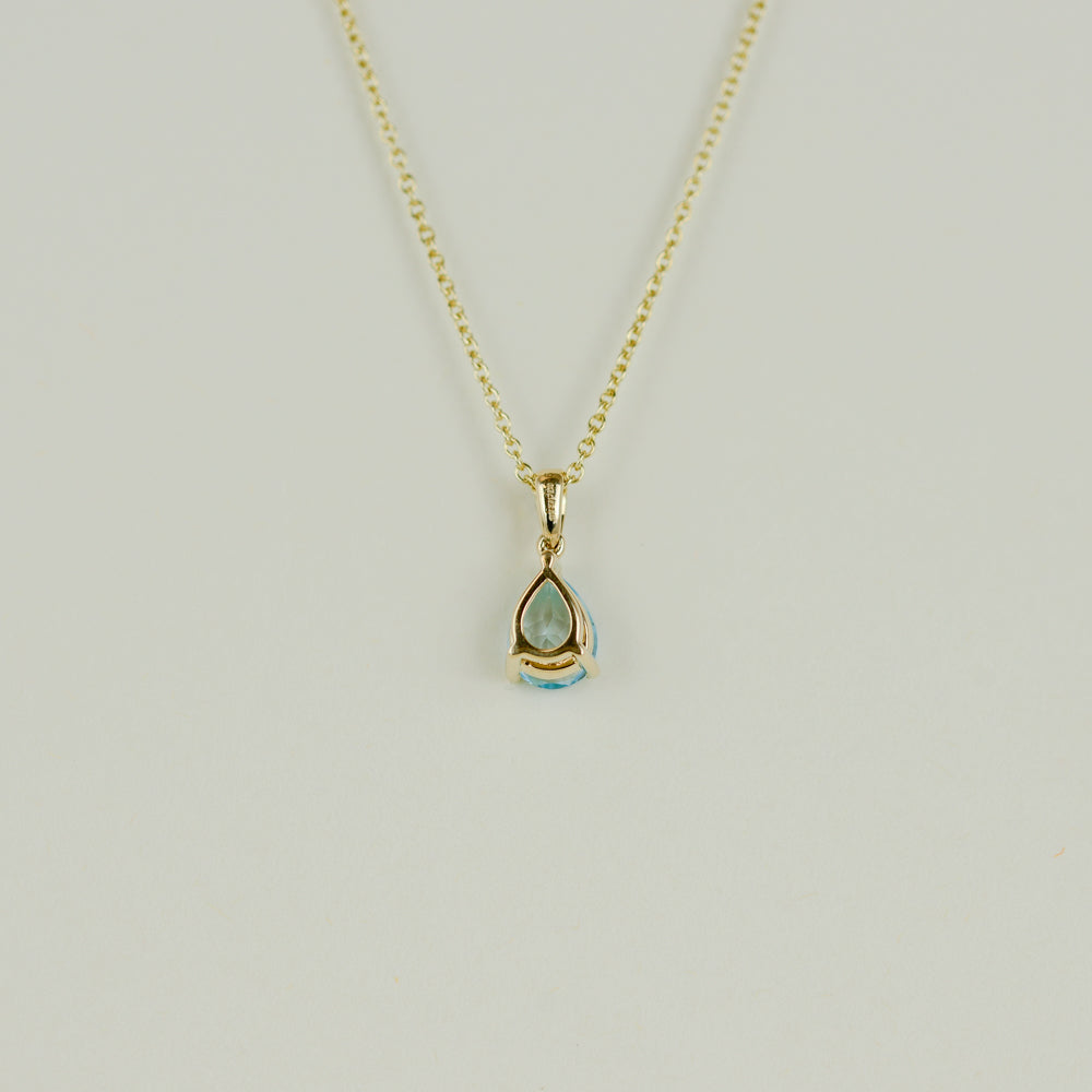 9ct Yellow Gold 1.33ct Pear Cut Blue Topaz and Diamond Pendant