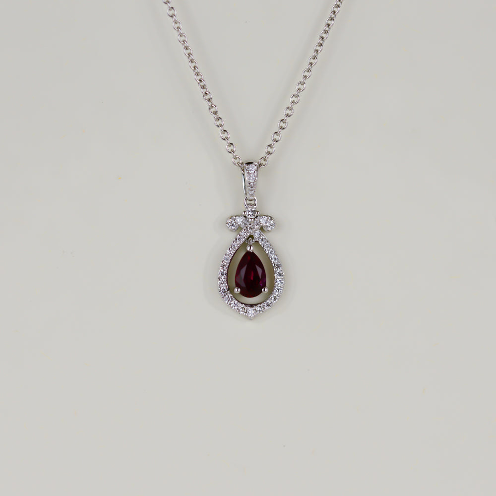18ct White Gold 0.55ct Pear Ruby and Diamond Pendant
