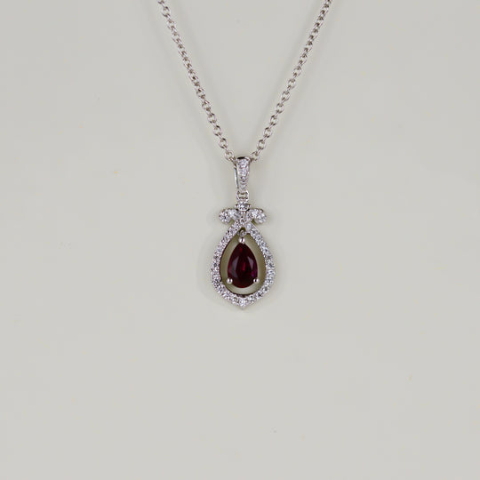 18ct White Gold 0.55ct Pear Ruby and Diamond Pendant