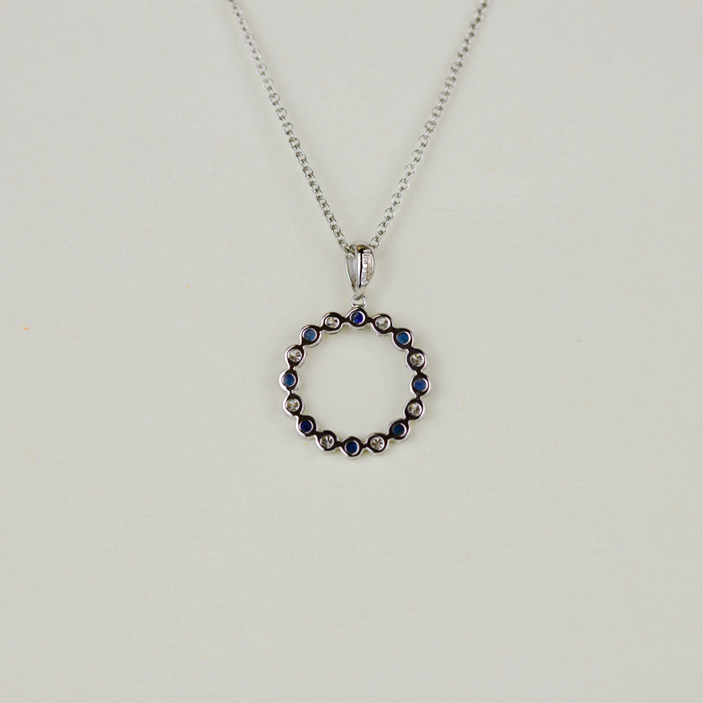18ct White Gold 0.23ct Round Sapphire and Diamond Circle Pendant