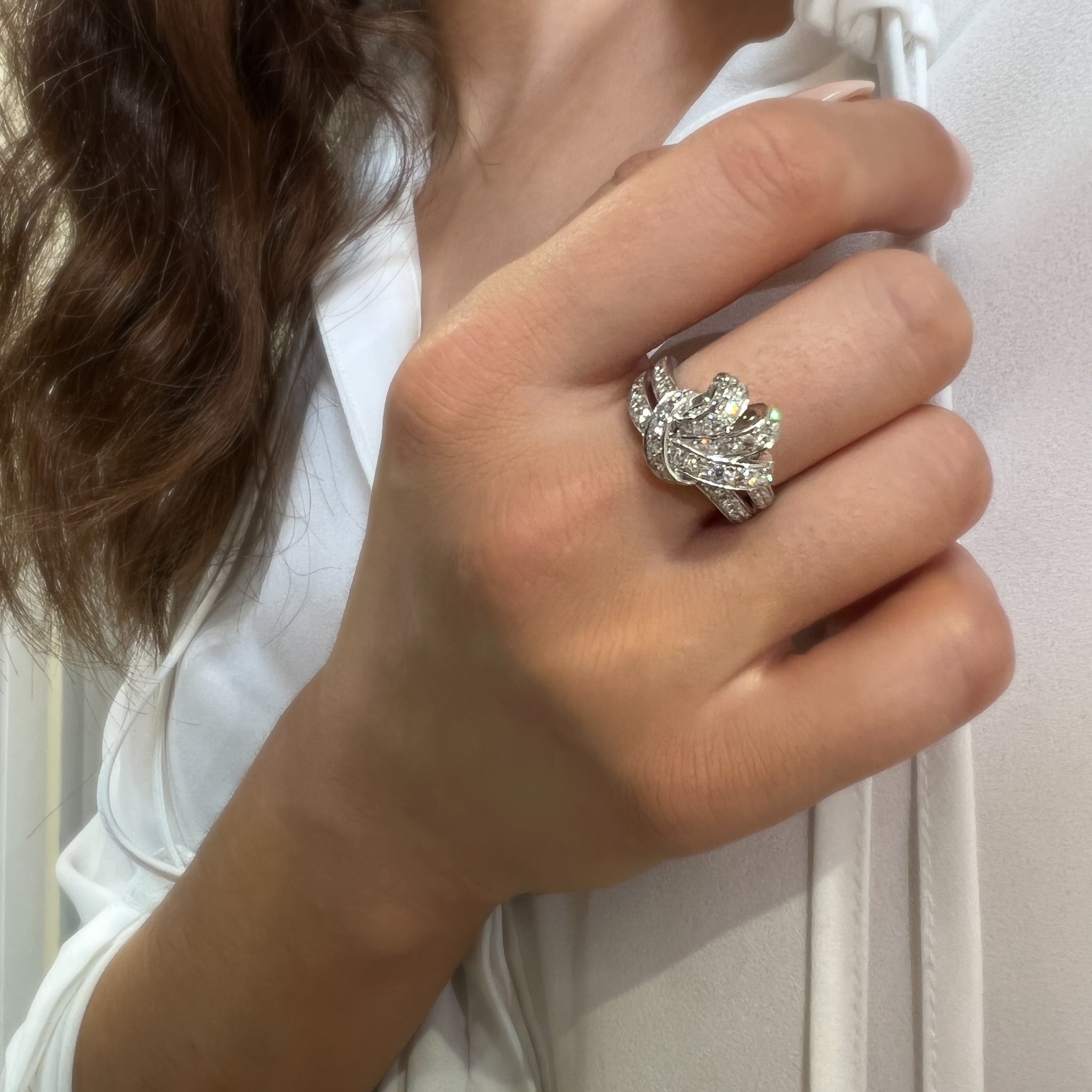 Platinum 1.32ct Pavé Set Diamond Knot Dress Ring