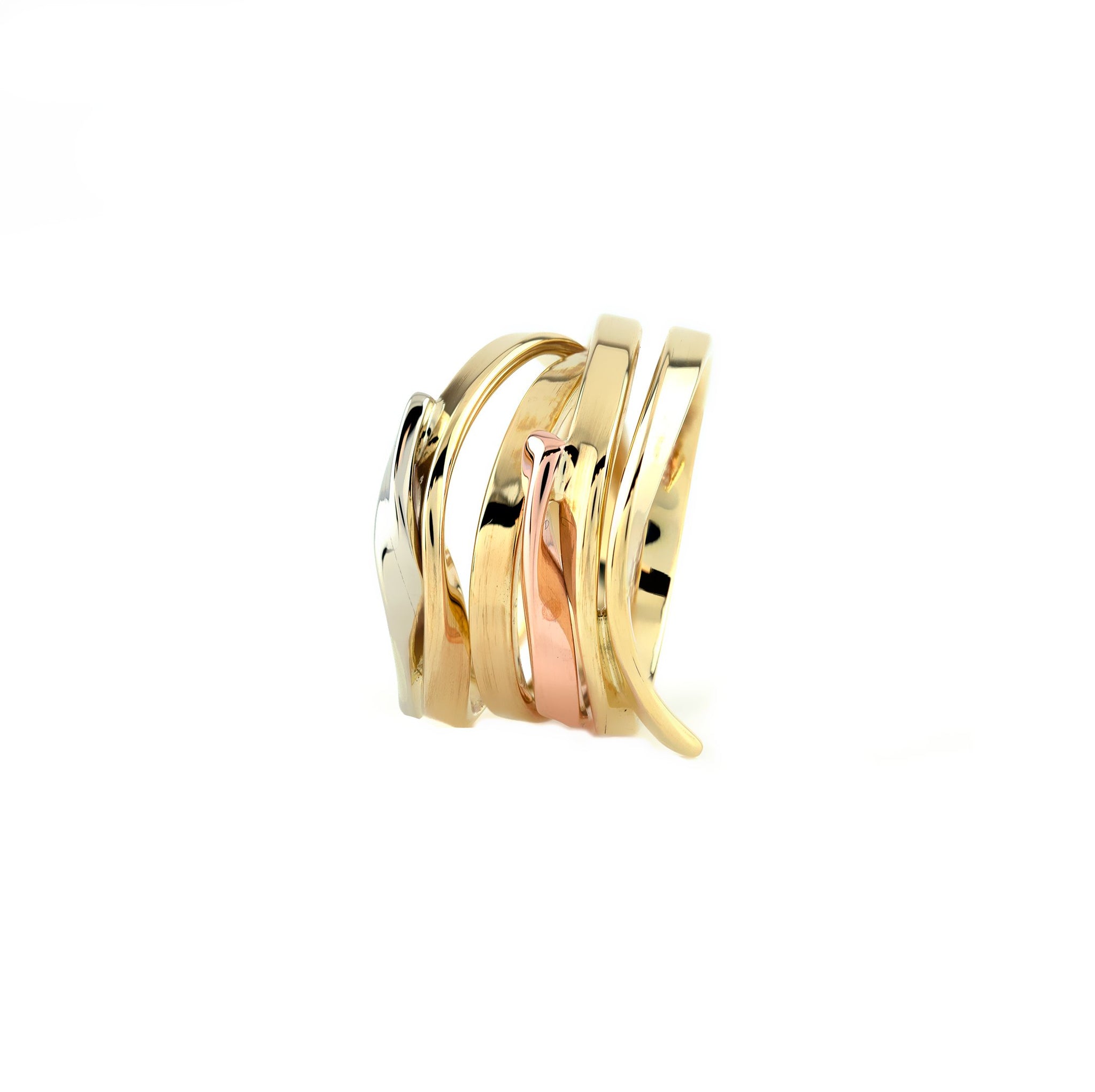 9ct Yellow, White and Rose Gold 6 Row Twisted Coil Ring