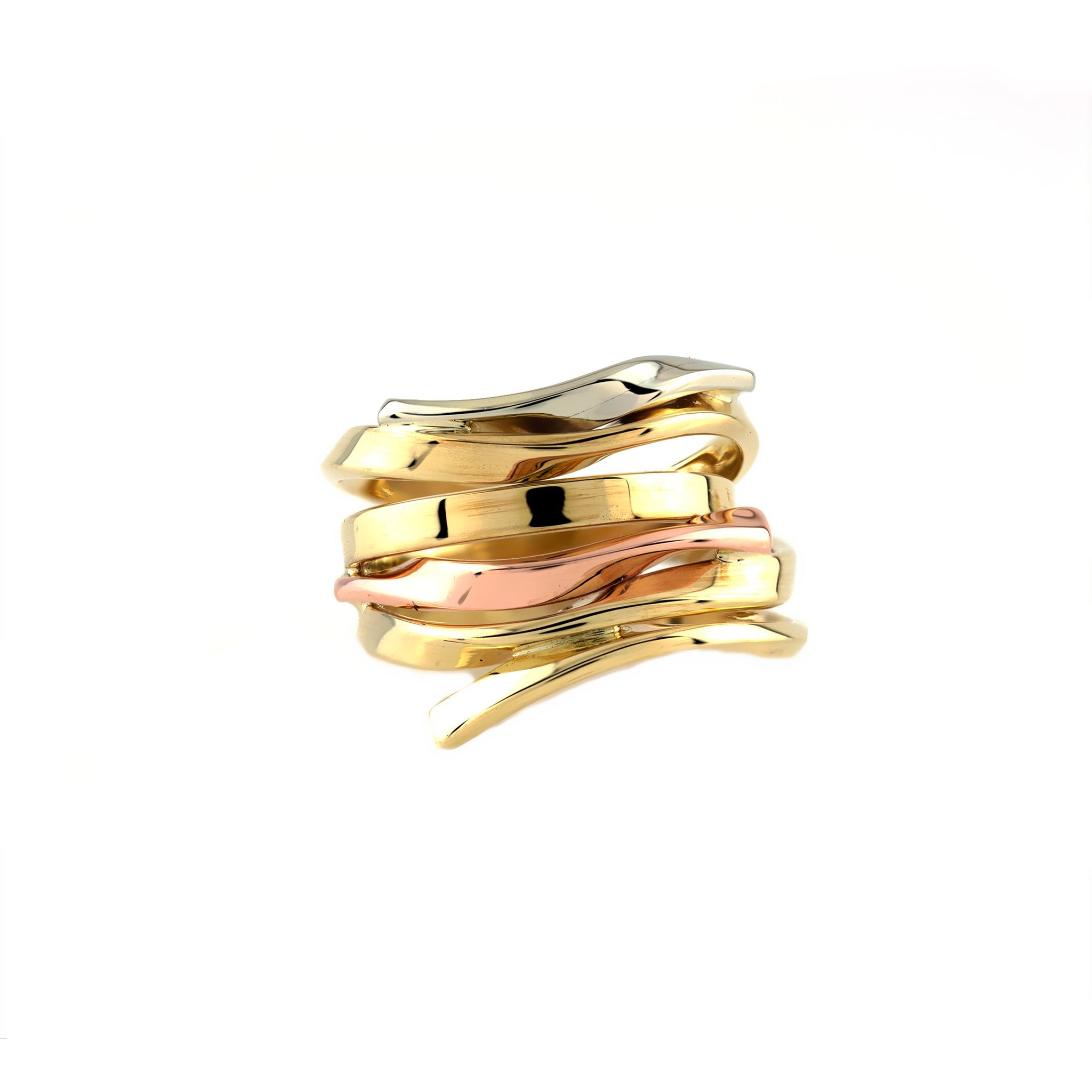 9ct Yellow, White and Rose Gold 6 Row Twisted Coil Ring