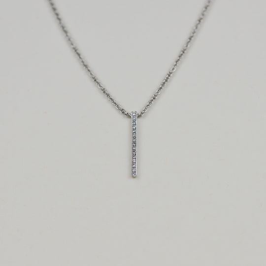 18ct White Gold 0.06ct Pavé Set Diamond Bar Pendant