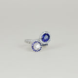 18ct White Gold 2.17ct Oval Sapphire and Diamond Two Stone Ring