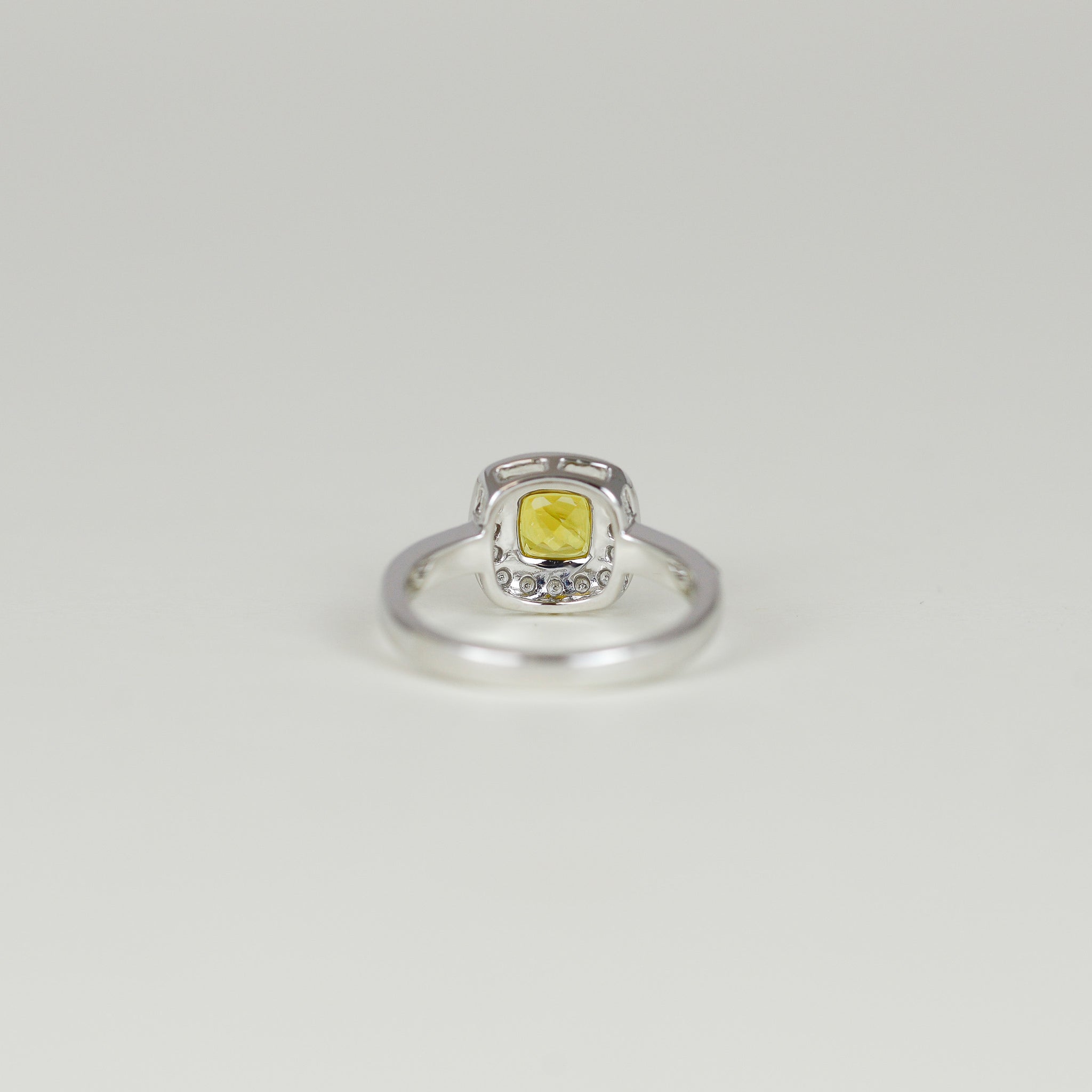 18ct White Gold 1.23ct Cushion Cut Yellow Sapphire and Diamond Cluster Ring