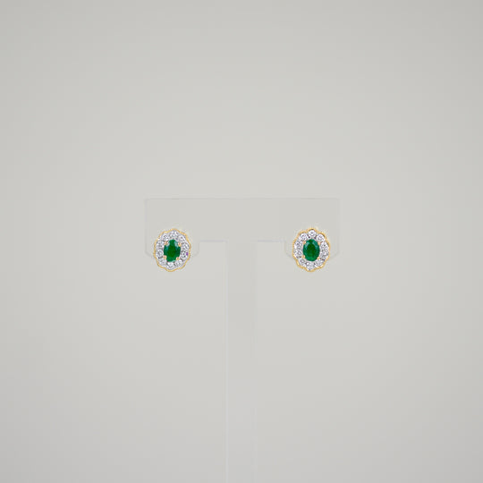 18ct Yellow Gold 0.35ct Oval Emerald and Diamond Cluster Earrings