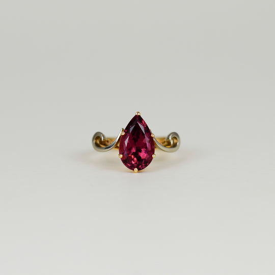 18ct White & Rose Gold 4.88ct Pear Rubellite Ring