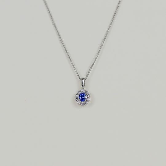 18ct White Gold 0.41ct Oval Tanzanite & Diamond Pendant