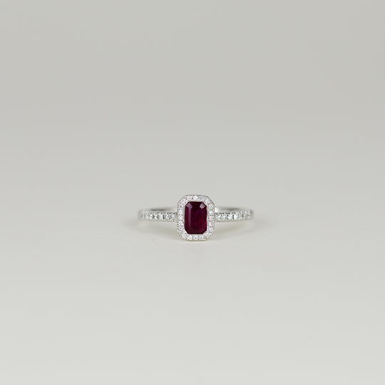 18ct White Gold 0.75ct Ruby and Diamond Cluster Ring