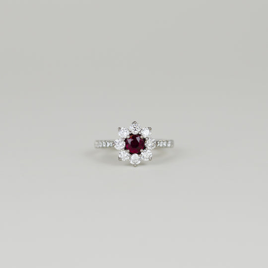18ct White Gold 0.64ct Round Ruby and Diamond Cluster Ring