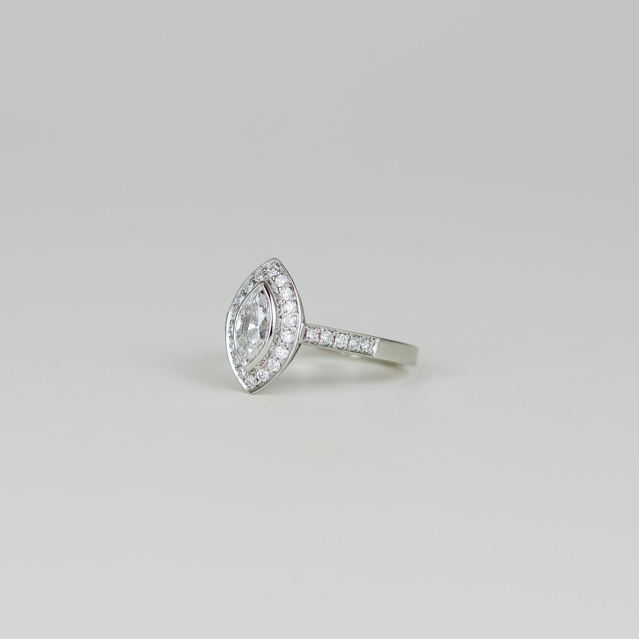 Platinum 0.77ct Marquise Cut Diamond Cluster Ring