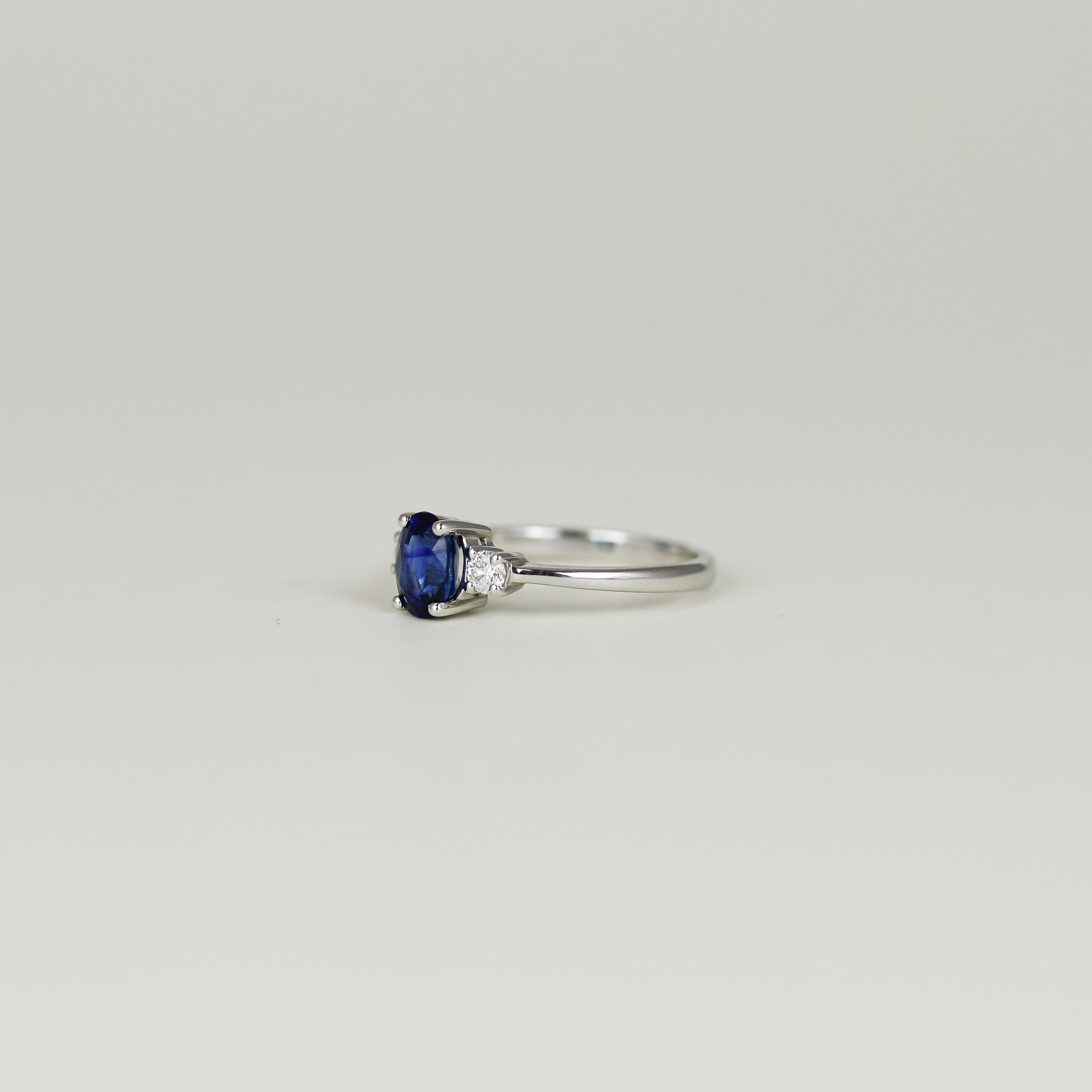 18ct White Gold 1.19ct Oval Sapphire and Diamond Ring