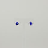 18ct White Gold 0.95ct Round Tanzanite and Diamond Cluster Stud Earrings