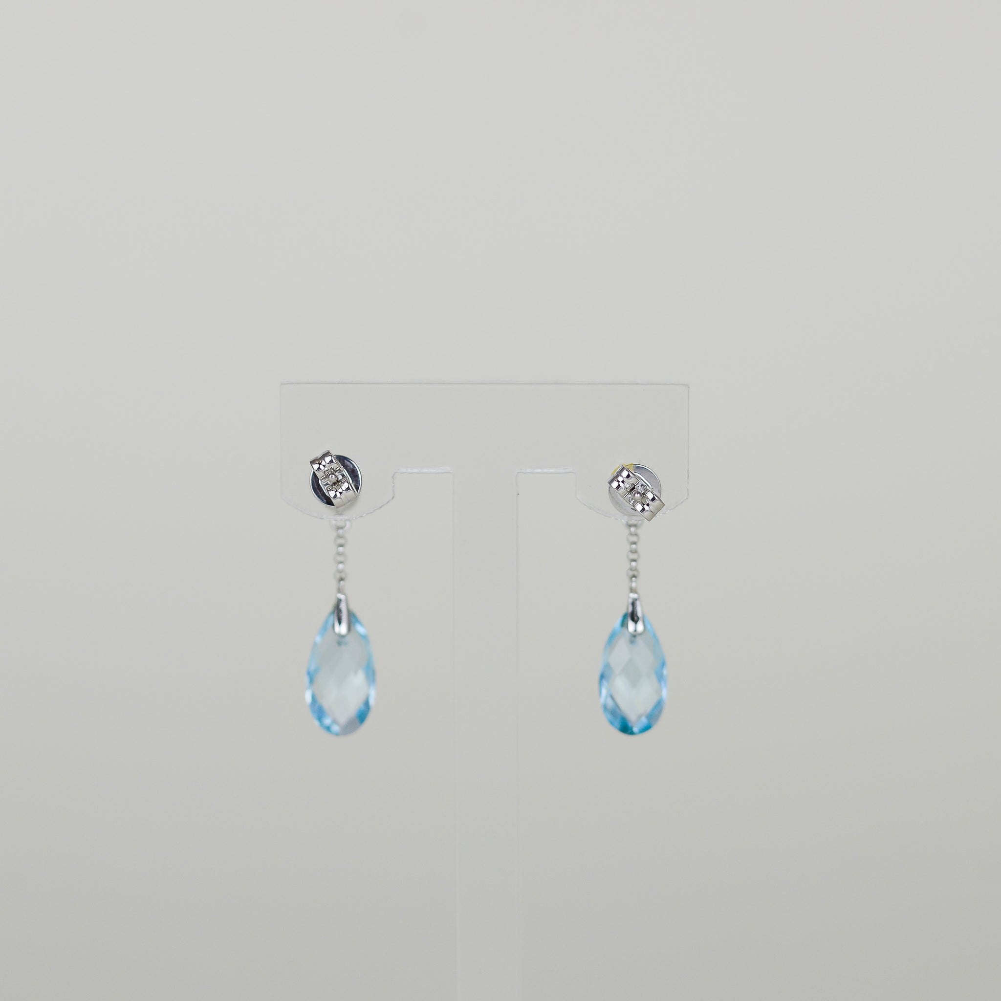 9ct White Gold 4.51ct Briolette Blue Topaz and Pearl Drop Earrings