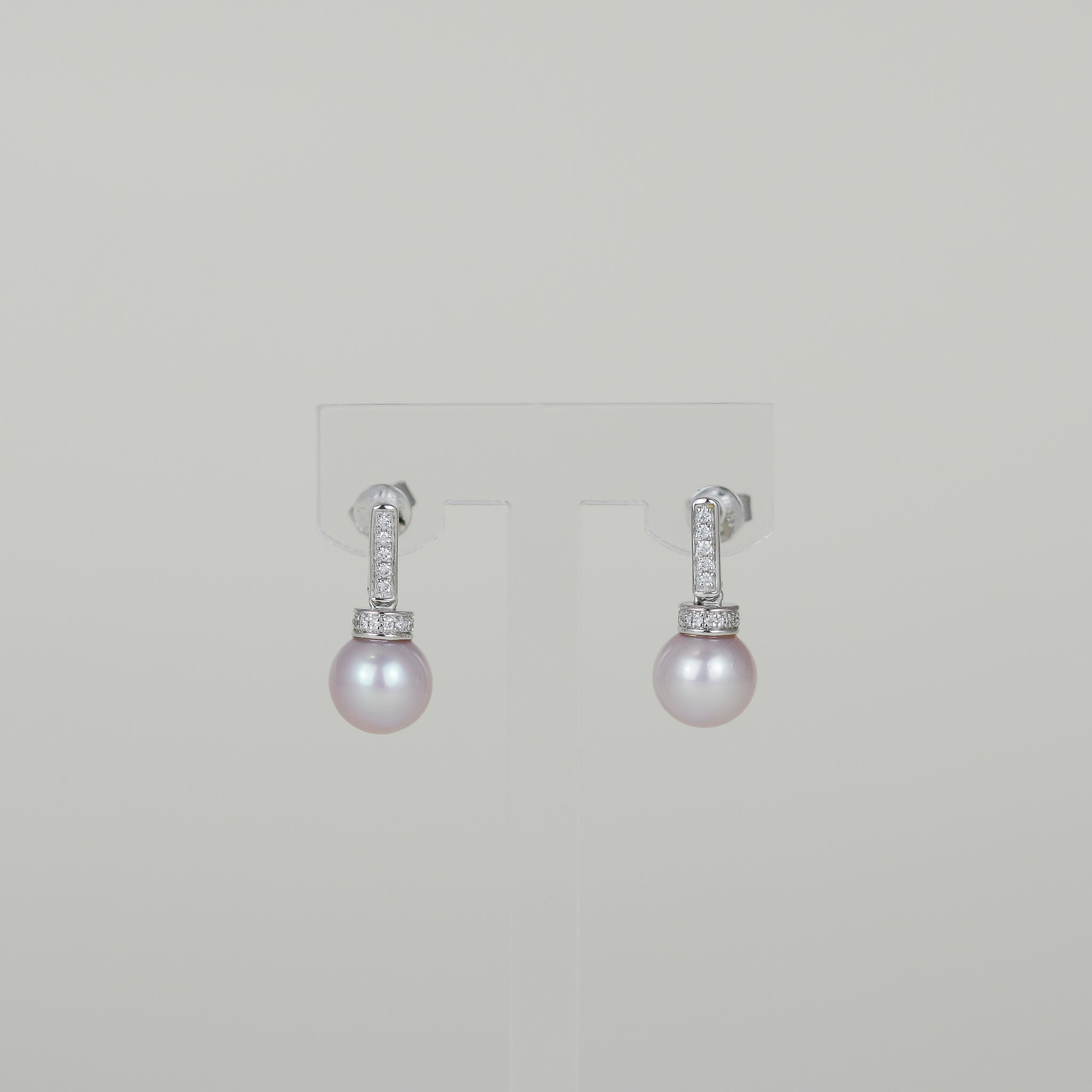 18ct White Gold Round Pearl and Diamond Stud Earrings