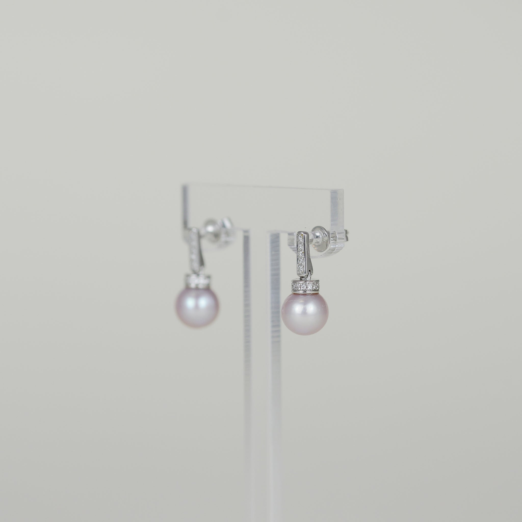 18ct White Gold Round Pearl and Diamond Stud Earrings